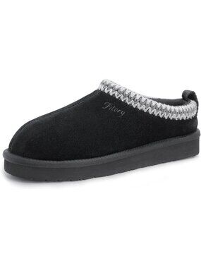 Women's Black Suede Flat Short Mini Boot Fur Fleece Comfort Slippers
